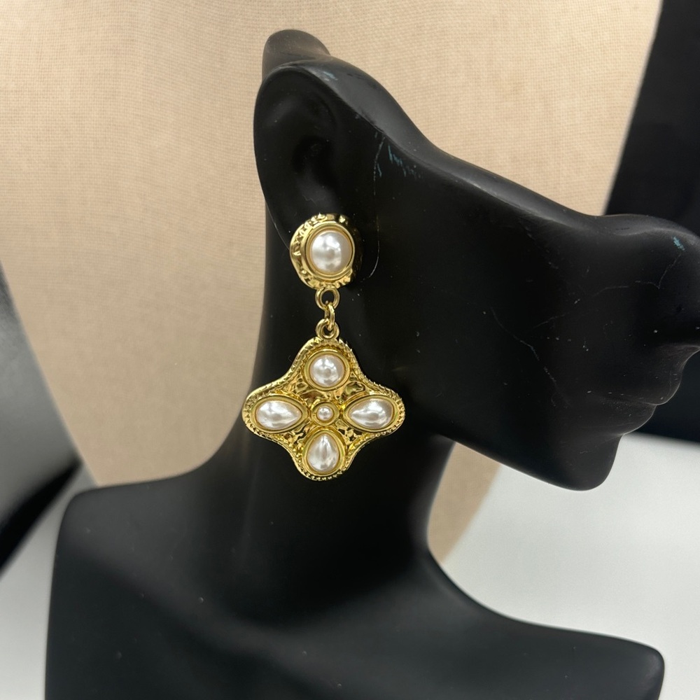 Gold & Pearl Drop Earrings - Elegant Women's Jewelry